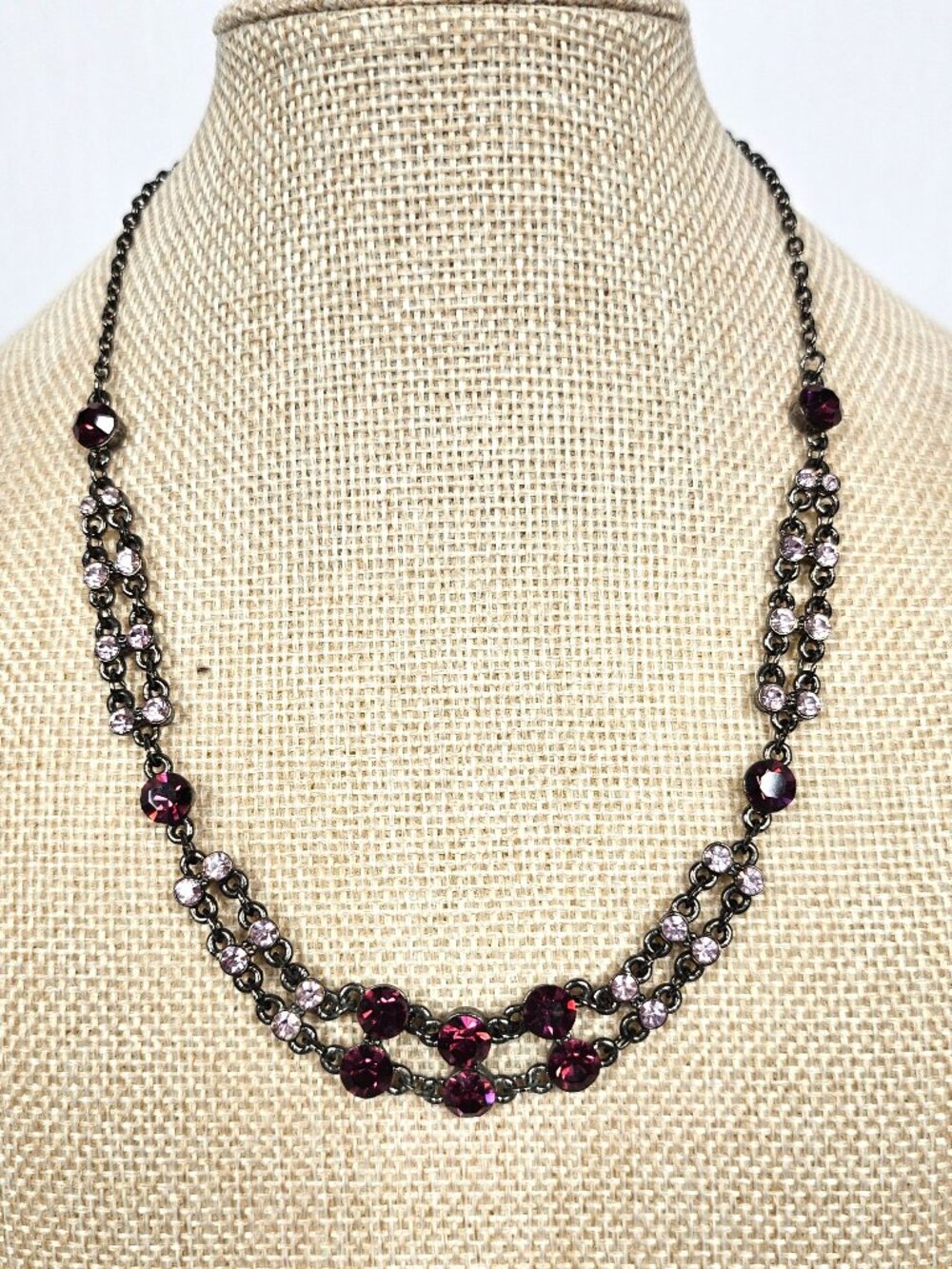 Purple Rhinestone Necklace | Gunmetal | Goth Halloween Statement